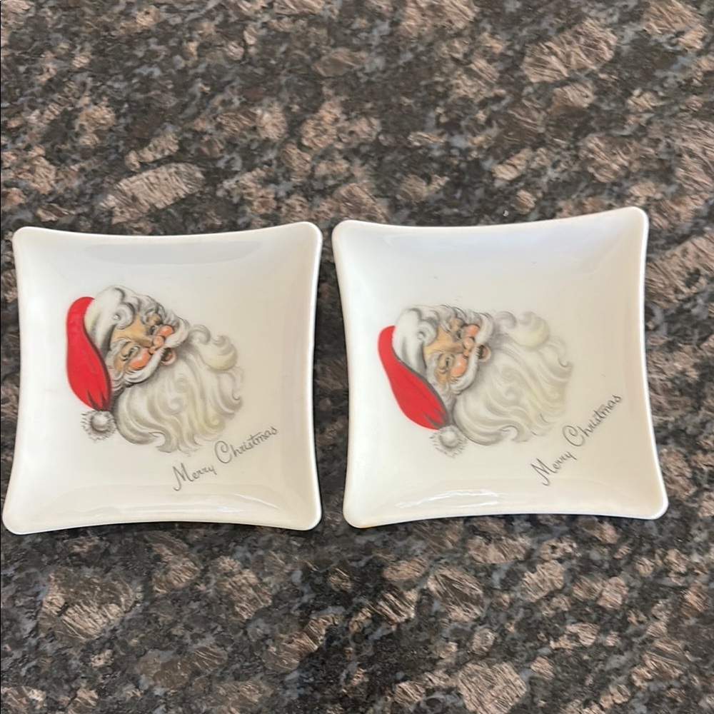 Vintage Santa Candy / Trinket Plates (2) from Japan Unknown Manufacturer